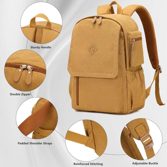 Canvas Backpack for Men Women Laptop Bag 15.6 inch Vintage Rucksack Casual Trave - Picture 4 of 6